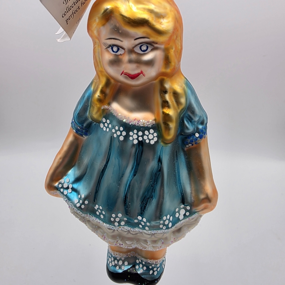 Vintage Christopher Radko 1994 Penelope Girl Blue Dress Glass Christmas Ornament